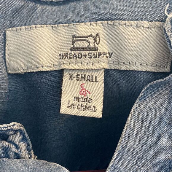 Thread & Supply Womens Collared Chambray Button Down Mini Shirt Dress Blue XS - Picture 11 of 13